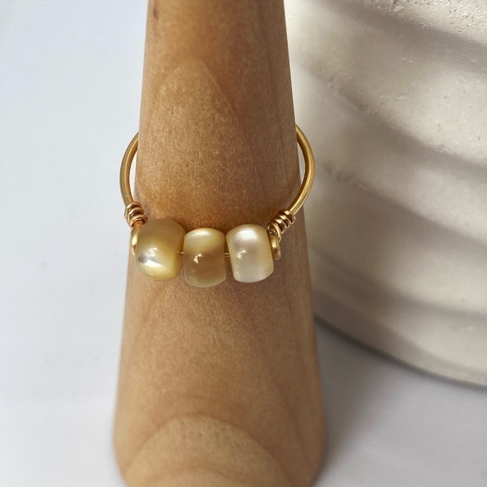 MOTHER of Pearl Shell Gold Wire Wrap Ring - Picture 2 of 10